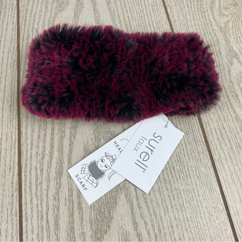 Surell Rex Rabbit Faux Fur Knit Stretch Headband OS Raspberry $65 - Picture 4 of 8